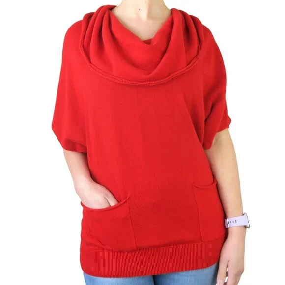 Vince Camuto Red Cowl Neck Sweater – Dolman Sleeves, Pockets, Women’s M - Picture 3 of 7